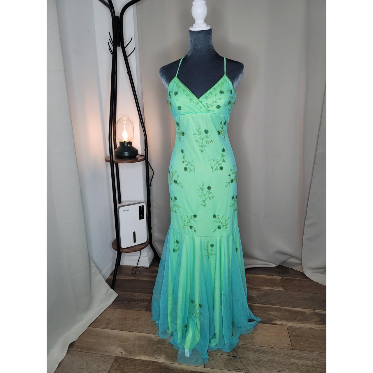 Vintage Mermaid Spaghetti Straps 90s Green Prom Dresses Evening Gowns With Beads C3032