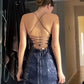 Pretty Sheath Spaghetti Straps Slit Navy Blue Sequin Prom Dresses Evening Dress C2809