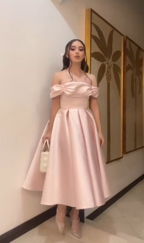 Sexy A Line Off The Shoulder Light Pink Satin Evening Dress Prom Dresses Birthday Outfits BD2485