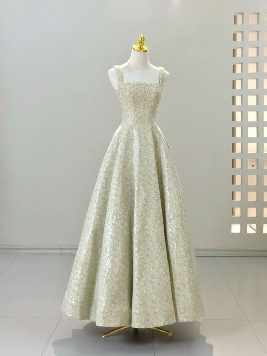 Robe de soirée longue en satin à sequins et bretelles vintage BD2488