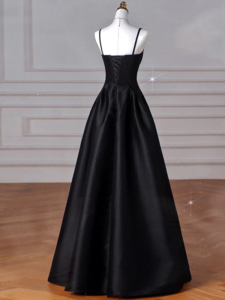 Sexy Wine Red A-Line Straps Satin Long Burgundy Prom Dresses D087