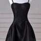 Sexy Wine Red A-Line Straps Satin Long Burgundy Prom Dresses D087