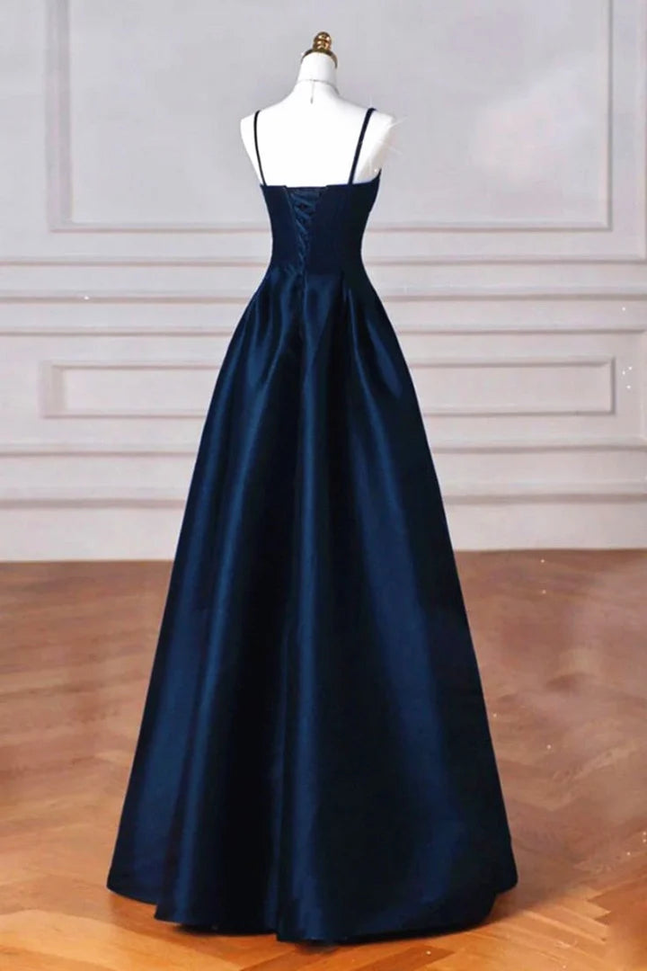 Elegant Black A-Line Satin Long Prom Dress Long Prom Dress B531