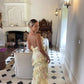 Modest Mermaid Spaghetti Straps Yellow Floral Long Prom Dresses B755