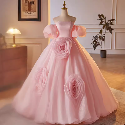 Superbe robe de bal à épaules dénudées en organza rose Sweet 16 robes B043