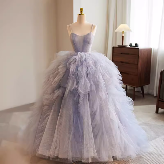 Superbe robe de bal bretelles spaghetti Tulle lavande Sweet 16 robes B045