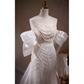 Luxury Mermaid Sweetheart Tulle Sequin White Wedding Dresses With Removable Bownot B044