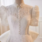 Beautiful A line High Neckline Lace White Wedding Dresses With Bownot B038