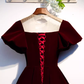 Robe de demoiselle d'honneur rouge en velours, ligne A simple, manches courtes, B041