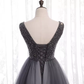 Sparkly A Line Gray Tulle Long Prom Dresses With Beads B047