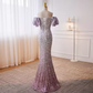 Sparkly Mermaid Off The Shoulder Sequin Lilac Long Prom Dresses B042