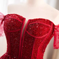 Modest A line Off The Shoulder Tulle Long Red Prom Dress B125