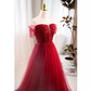 Modest A line Off The Shoulder Tulle Long Red Prom Dress B125