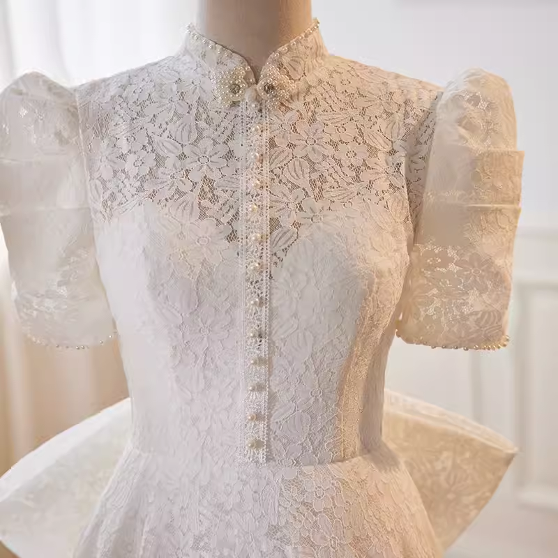 Robe de bal Vintage en dentelle blanche, robes de mariée longues B129