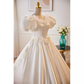 Vintage Ball Gown White Satin Long Wedding Dresses B130
