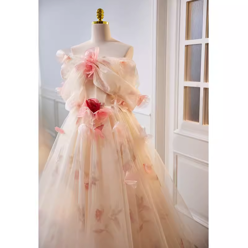Princess Ball Gown Strapless Tulle Long Prom Dress B134