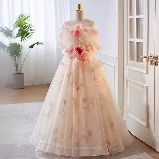 Robe de bal princesse sans bretelles en tulle longue robe de bal B134