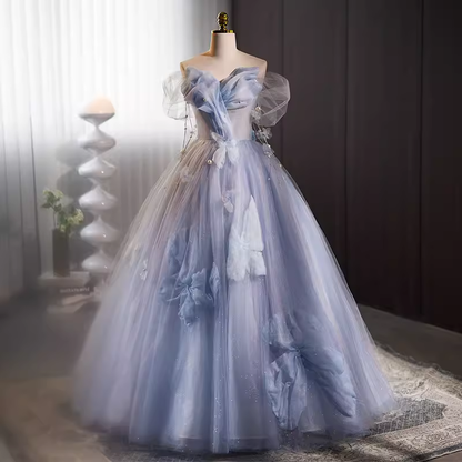 Vintage Ball Gown Strapless Tulle Blue Sweet 16 Dresses B136