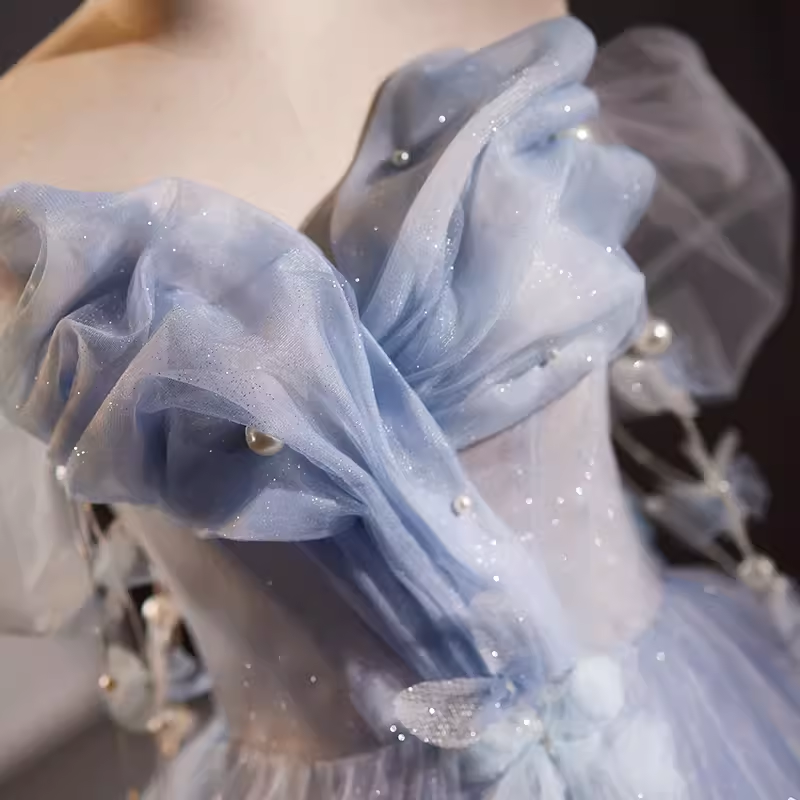 Vintage Ball Gown Strapless Tulle Blue Sweet 16 Dresses B136