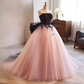 Vintage Ball Gown Strapless Tulle White Pink Sweet 16 Dresses B139