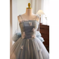 Robe de bal vintage sans bretelles en tulle gris Sweet 16 robes B141