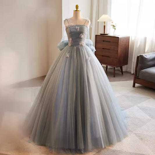 Vintage Ball Gown Strapless Tulle Gray Sweet 16 Dresses B141