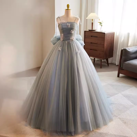 Robe de bal vintage sans bretelles en tulle gris Sweet 16 robes B141