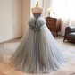 Robe de bal vintage sans bretelles en tulle gris Sweet 16 robes B141