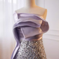 Robe de bal de luxe sirène sans bretelles longue à paillettes lilas B143