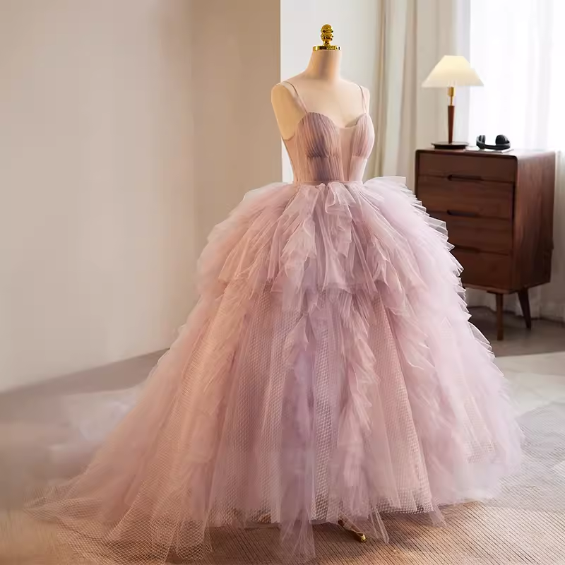 Vintage Ball Gown Strapless Tulle Pink Sweet 16 Dresses B145