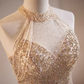 Luxury A line High Neckline Long Sequin Champagne Prom Dress B150