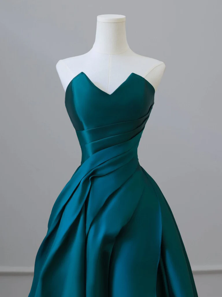 A-Line Satin Dark Green Long Prom Dress B152