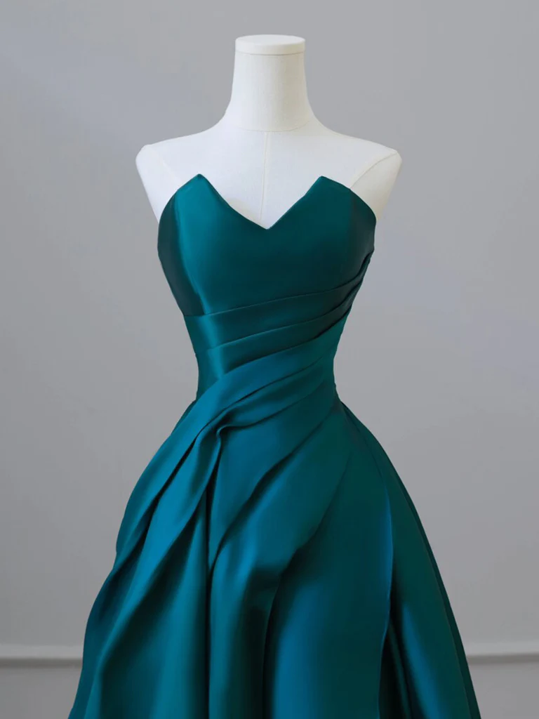 A-Line Satin Dark Green Long Prom Dress B152 – BlingDress