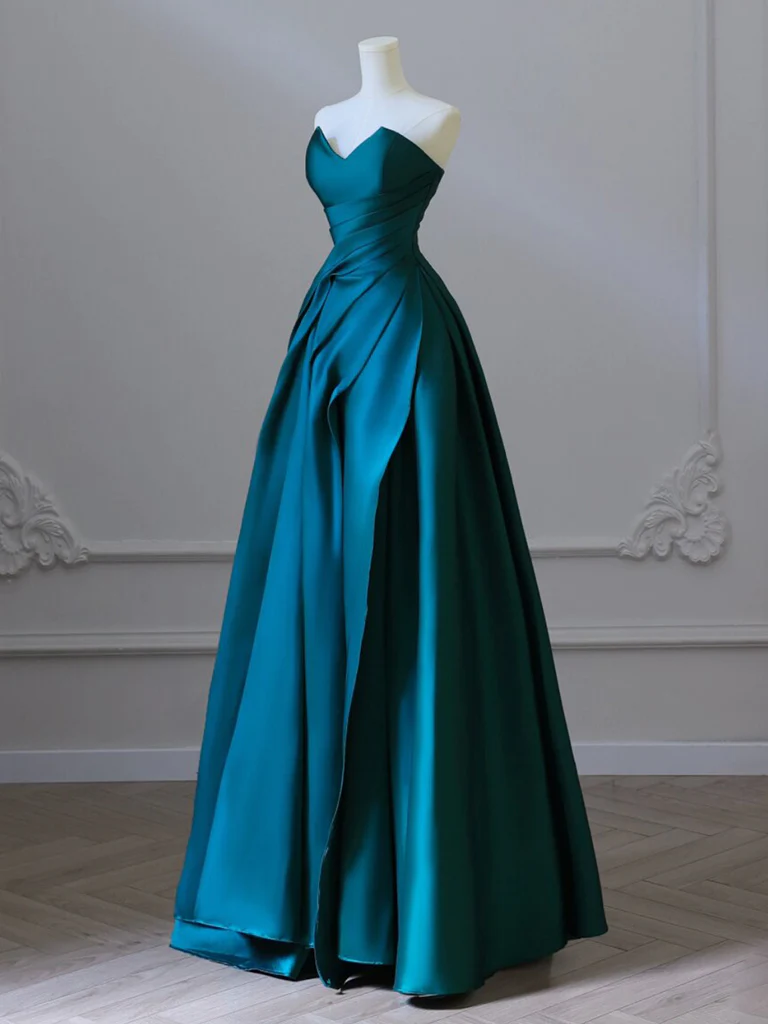 A-Line Satin Dark Green Long Prom Dress B152