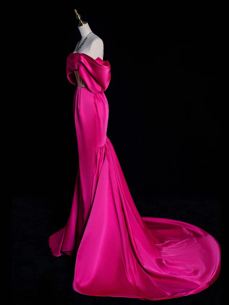 Simple Off Shoulder Mermaid Rose Red Long Prom Dress B153