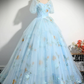 Robe de bal vintage en dentelle bleue longue robe douce 16 B154