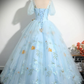 Robe de bal vintage en dentelle bleue longue robe douce 16 B154