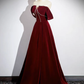 A-Line Velvet Burgundy Long Prom Dress B161