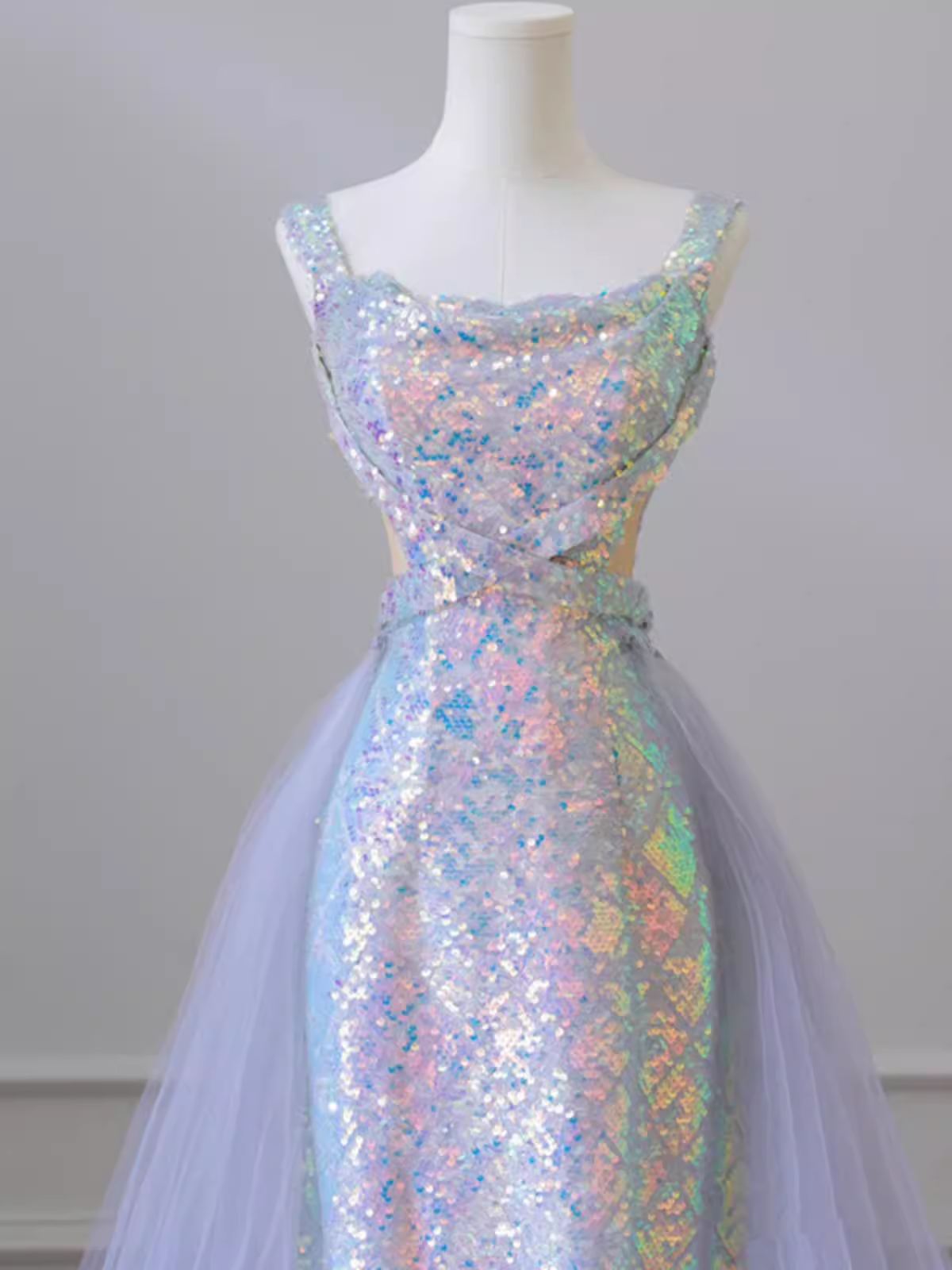 Sparkly Mermaid Straps Sequin Long Prom Dress B165