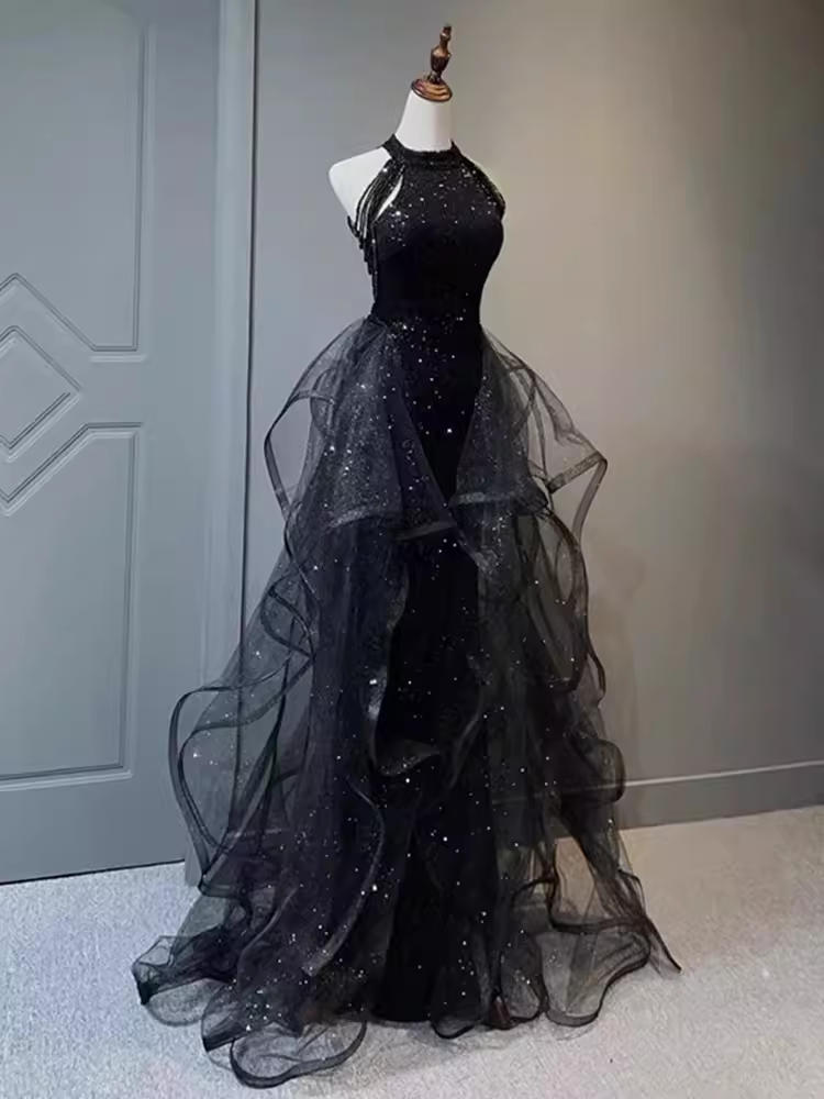 Sparkly Mermaid Sequin Black Long Prom Dress B167
