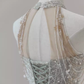 Sparkly A Line High Neckline Silver Sequin Long Prom Dress B168