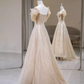 Sparkly A Line Off The Shoulder Champagne Sequin Long Prom Dress B169