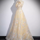 Sparkly A Line High Neckline Champagne Long Prom Dress B171