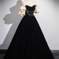 Robe de bal longue en velours noir trapèze B173