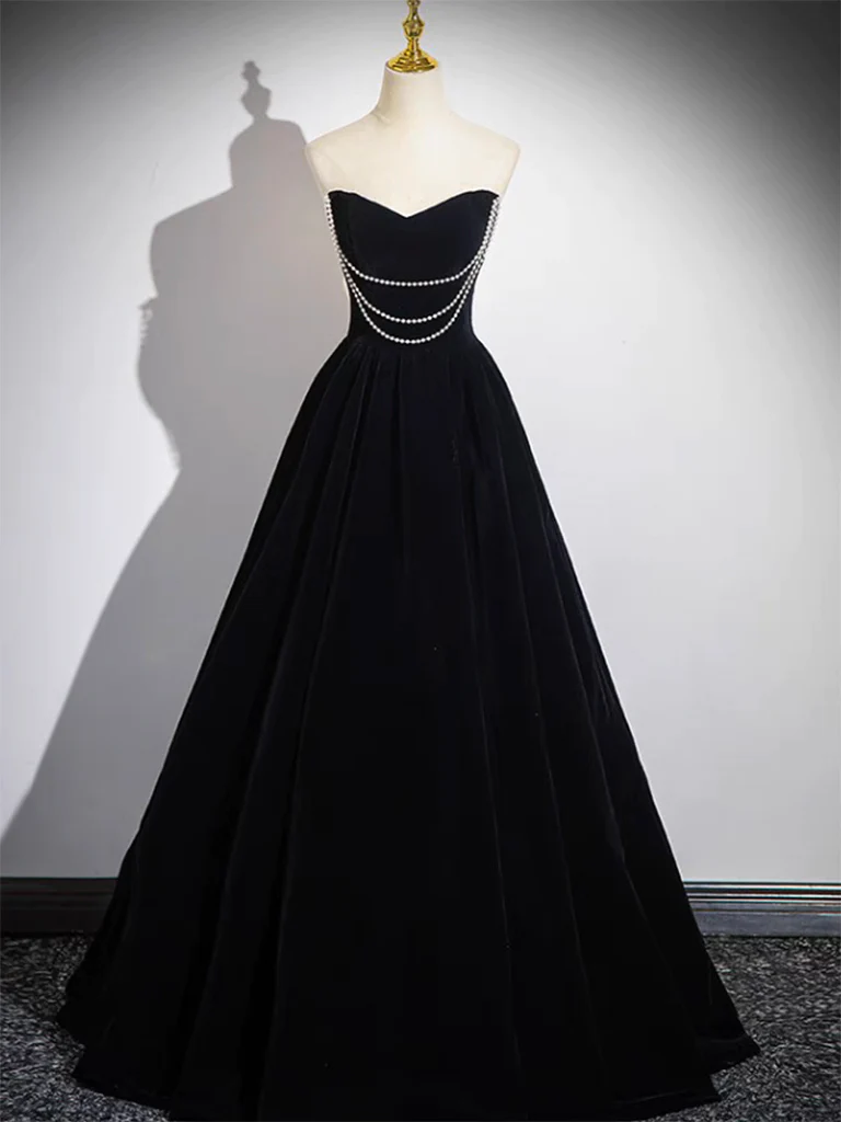 A-Line Black Velvet Long Prom Dress B173
