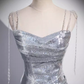 Robe de bal longue à bretelles sirène et paillettes argentées B174
