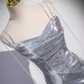 Robe de bal longue à bretelles sirène et paillettes argentées B174