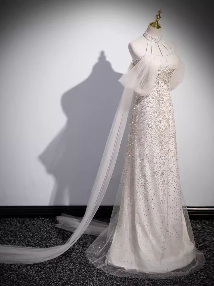 Mermaid High Neckline Sequin Long Prom Dress B175