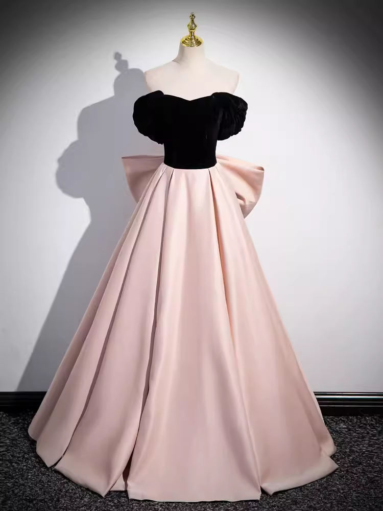 Simple A line Strapless Pink Satin Long Prom Dress B178