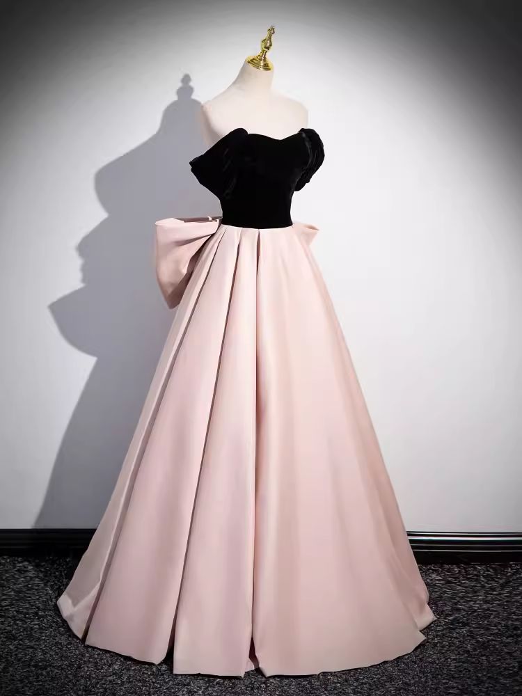 Simple A line Strapless Pink Satin Long Prom Dress B178